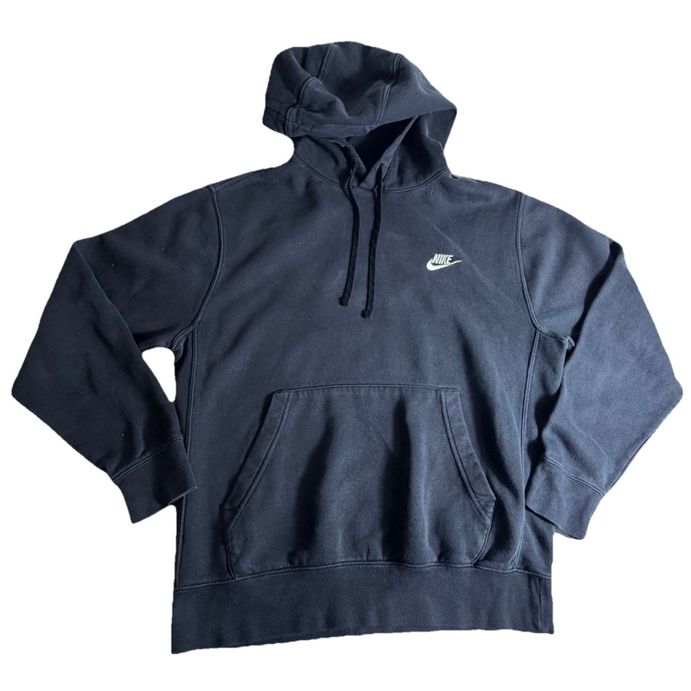 Nike Hoodie Mens Medium Black Embroidered Swoosh Pullover Y2K